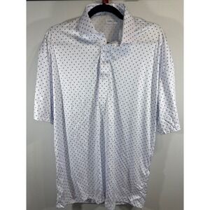 Collars & Co Mens XL Performance Polo Shirt White Blue Micro Print Dress Collar
